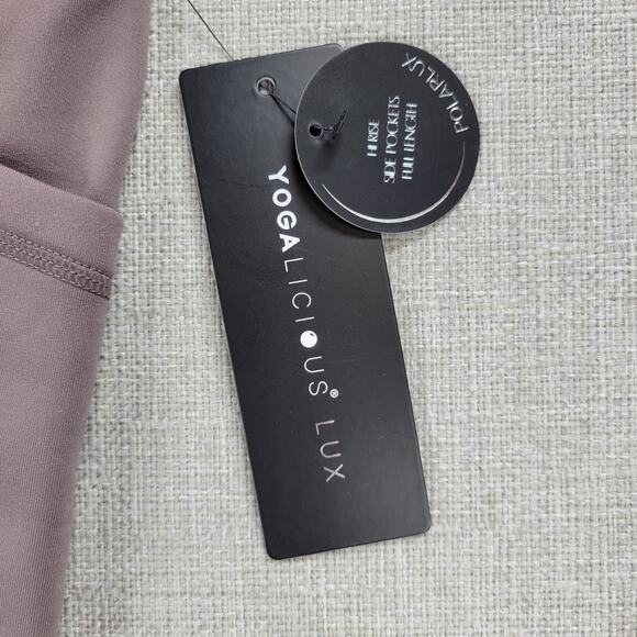 Yogalicious Lux Womens Leggings Sz XS Mocha Hi Rise Side Pockets Full Length NEW - Picture 7 of 13